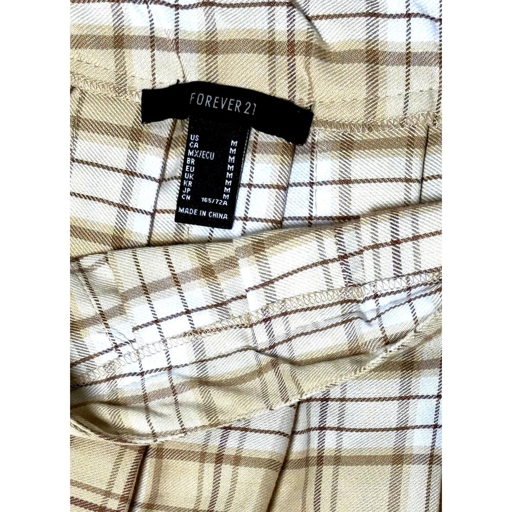 Beige Plaid Pleated Mini Skirt M Preppy Y2K Schoolgirl Aesthetic - Picture 4 of 7